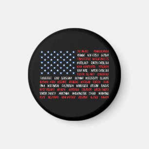 USA American Flag All 50 State Names Magnet