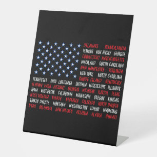 USA American Flag All 50 State Names Pedestal Sign