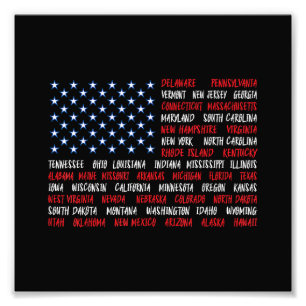 USA American Flag All 50 State Names Photo Print