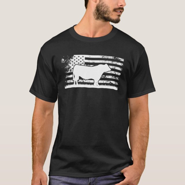 USA American Flag - America Cow Black Angus Ranche T-Shirt (Front)
