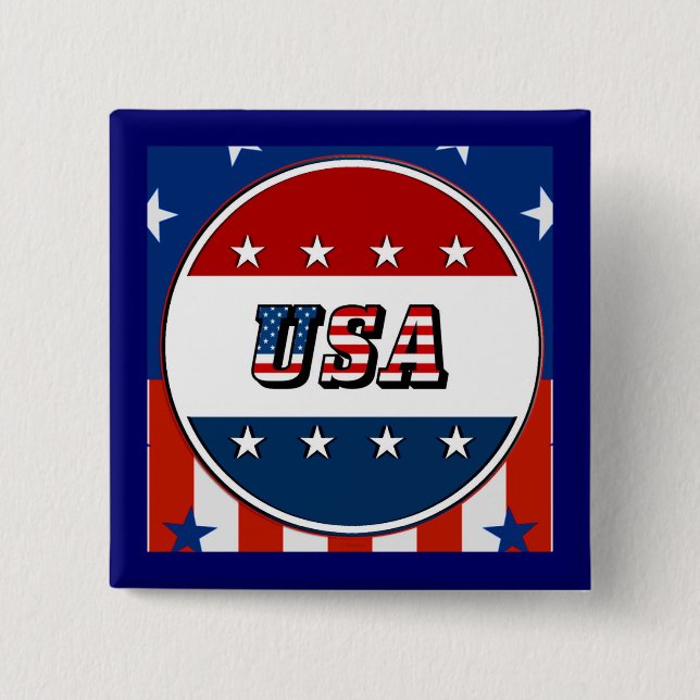 USA - American Flag and Stars in Circle #2 15 Cm Square Badge (Front)