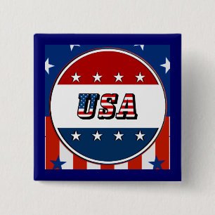 USA - American Flag and Stars in Circle #2 Button
