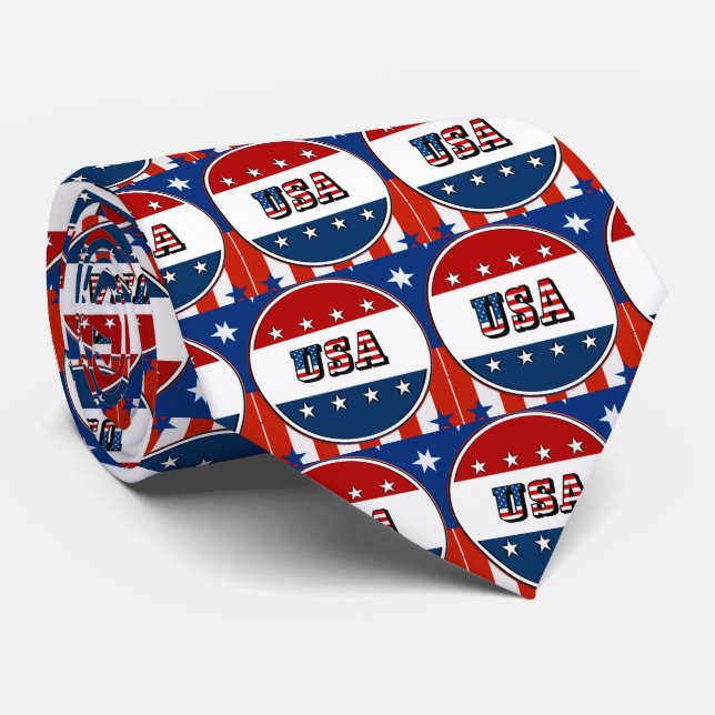 USA - American Flag and Stars in Circle #2 Necktie (Rolled)