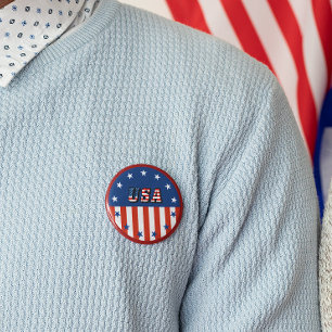 USA - American Flag and Stars in Circle 6 Cm Round Badge