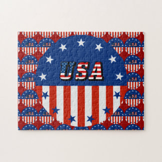 USA - American Flag and Stars in Circle Jigsaw Puzzle