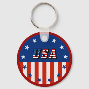 USA - American Flag and Stars in Circle Key Ring