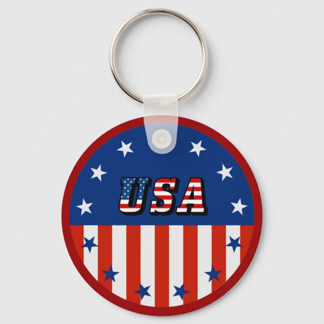 USA - American Flag and Stars in Circle Key Ring (Front)