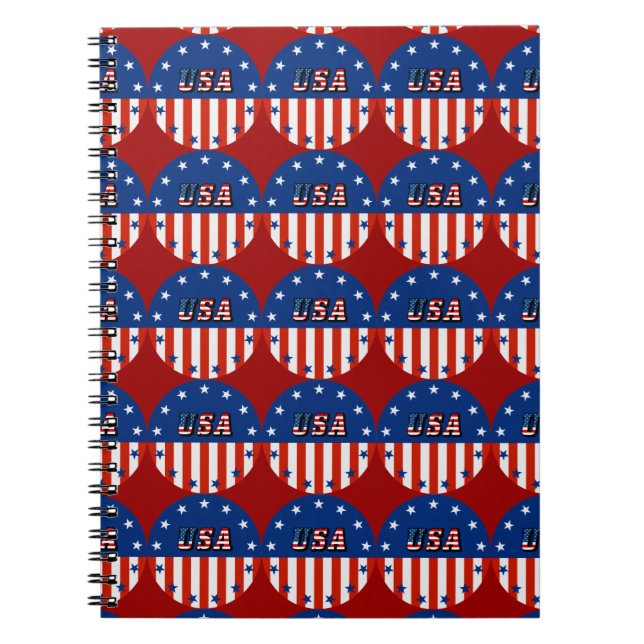 USA - American Flag and Stars in Circle Notebook (Front)