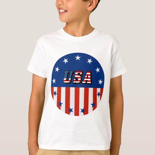 USA - American Flag and Stars in Circle T-Shirt (Front)