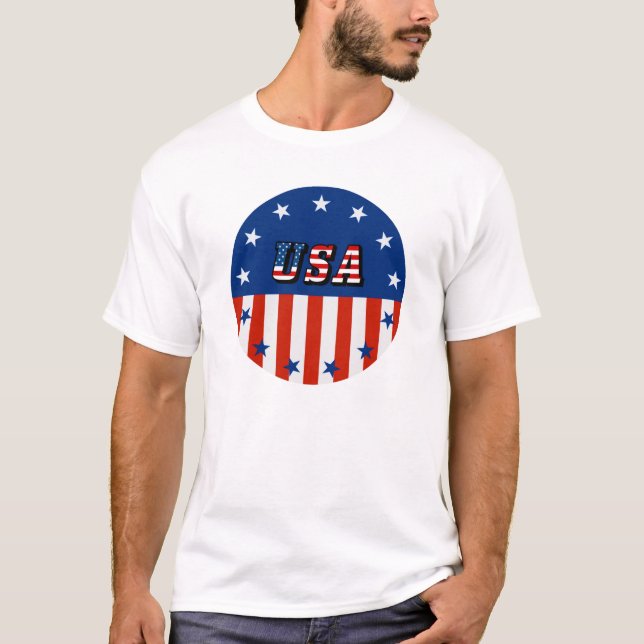 USA - American Flag and Stars in Circle T-Shirt (Front)