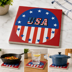 USA - American Flag and Stars in Circle Tile
