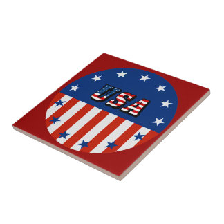 USA - American Flag and Stars in Circle Tile