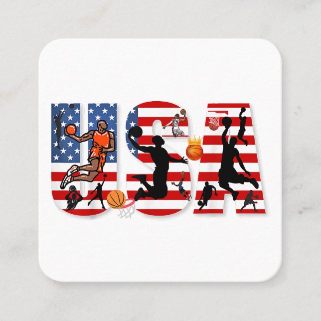 USA American Flag Basketball Square Business Card (Front)