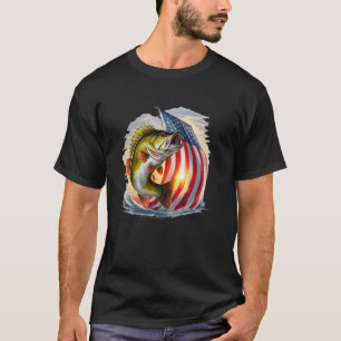 USA American Flag bass patriotic fishing fun fish T-Shirt