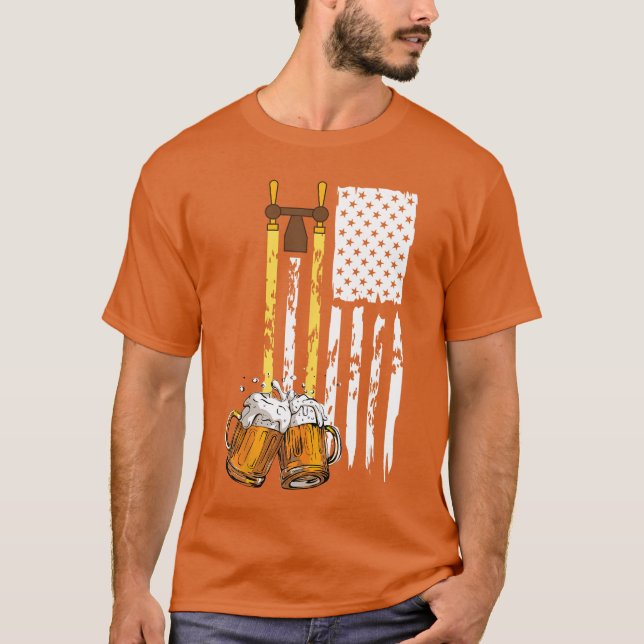 USA American Flag Beer Drinking Beer T Shirt For M (Front)