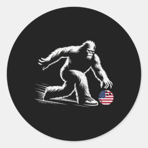 Usa American Flag Bigfoot Bowling Bowler Classic Round Sticker
