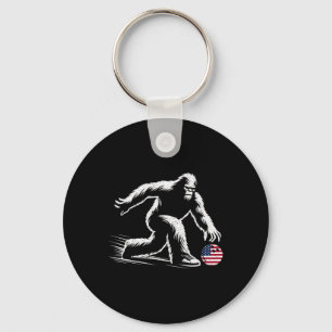 Usa American Flag Bigfoot Bowling Bowler Key Ring