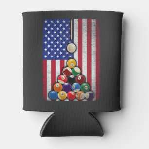 USA American Flag Billiard 8 Ball Pool Player Can Cooler