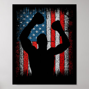 Usa American Flag Boxing Kickboxing Patriotic 4th Poster