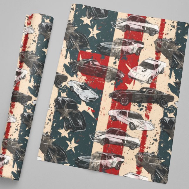 USA American Flag Cars Racing Grunge Wrapping Paper (Creator Uploaded)