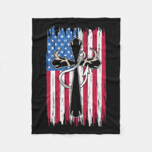 Usa American Flag Christian Hunting Fishing Lover Fleece Blanket