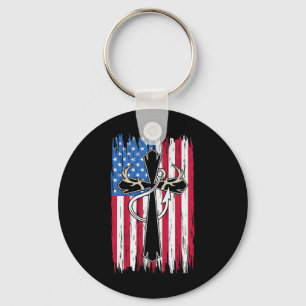 Usa American Flag Christian Hunting Fishing Lover Key Ring
