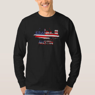 Usa American Flag Cityscape Austin Texas Skyline T-Shirt