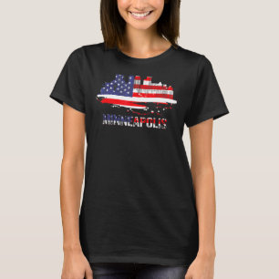 Usa American Flag Cityscape Minneapolis Minnesota  T-Shirt