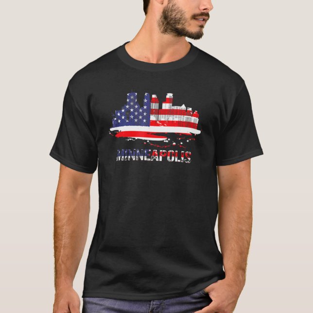 Usa American Flag Cityscape Minneapolis Minnesota  T-Shirt (Front)