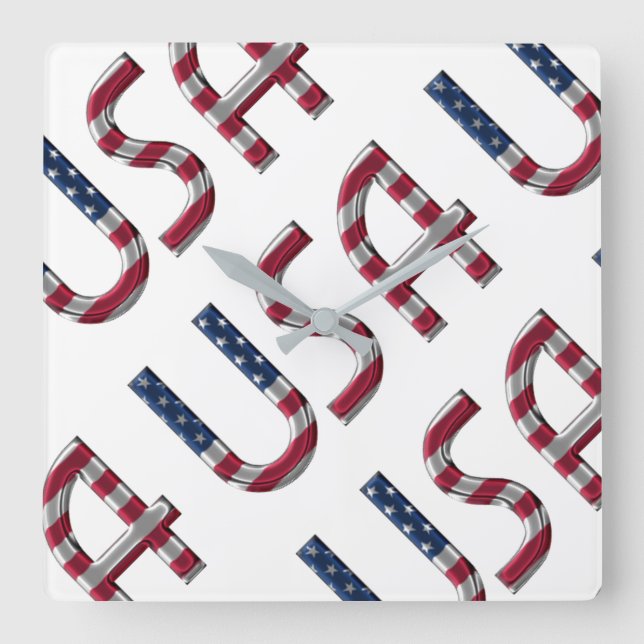 USA American Flag Colours Typography Square Wall Clock (Front)