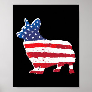 Usa American Flag Corgi Pet Dog Lovers 4th Of July Poster