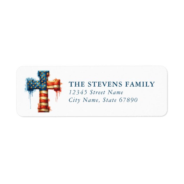 USA American Flag Cross Return Address Labels (Front)
