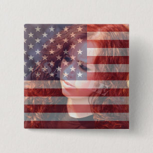 USA American Flag Customisable With Photo 15 Cm Square Badge