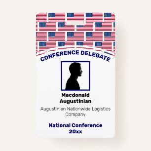 USA AMERICAN FLAG Customised Logo Photo ID Name ID Badge