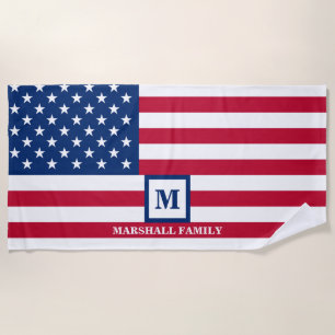USA American Flag Customised Monogram 4th Of July Beach Towel