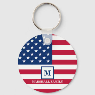 USA American Flag Customised Monogram 4th Of July Key Ring