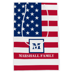 USA American Flag Customised Monogram 4th Of July Medium Gift Bag
