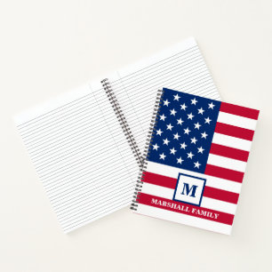 USA American Flag Customised Monogram 4th Of July Notebook