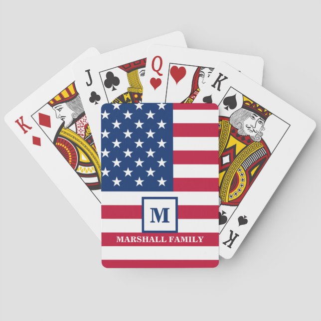 USA American Flag Customised Monogram 4th Of July Playing Cards (Back)