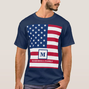 USA American Flag Customised Monogram 4th Of July T-Shirt
