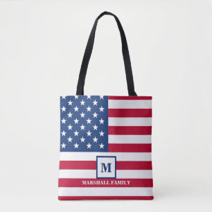 USA American Flag Customised Monogram 4th Of July Tote Bag