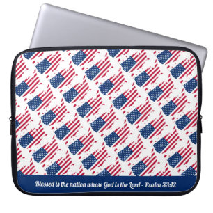 USA AMERICAN FLAG Customizable Scripture Laptop Sleeve