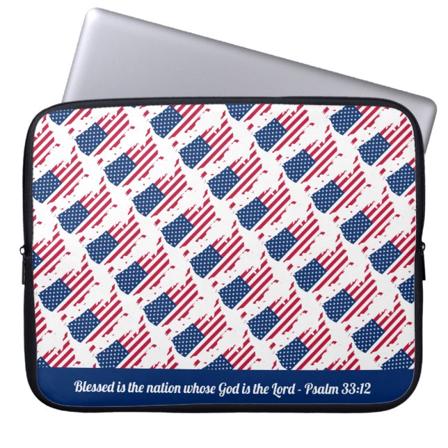 USA AMERICAN FLAG Customizable Scripture Laptop Sleeve (Front)