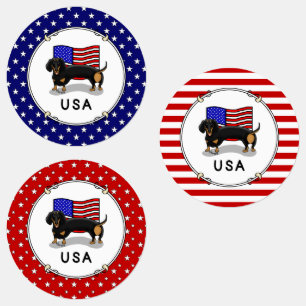 USA American Flag Dachshund - (black & tan)
