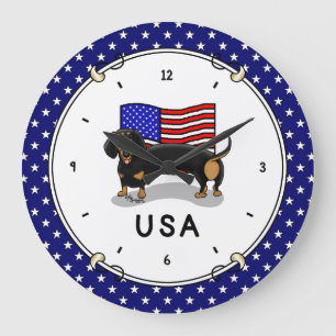 USA American Flag Dachshund - (black & tan) Large Clock