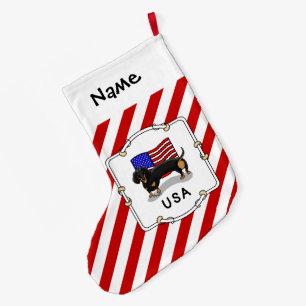USA American Flag Dachshund Dachsie (black & tan) Large Christmas Stocking