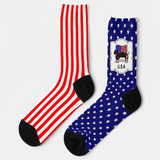 USA American Flag Dachshund Dachsie (black & tan) Socks (Left)