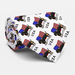 USA American Flag Dachshund Dachsie (black & tan) Tie