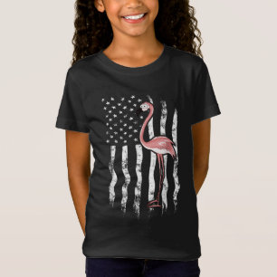 USA American Flag Funny Cute Pink Cartoon Flamingo T-Shirt