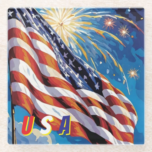 USA American Flag Glass Coaster (Front)